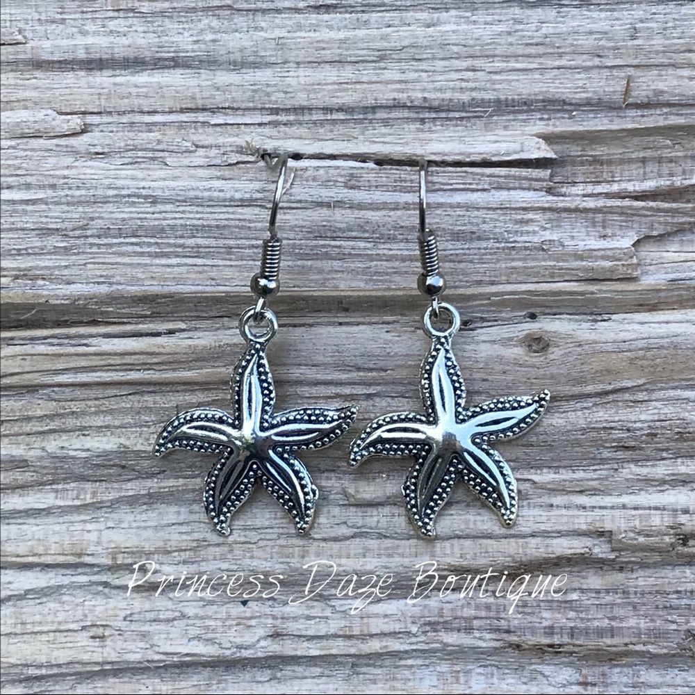 Silver Starfish Dangle Earrings